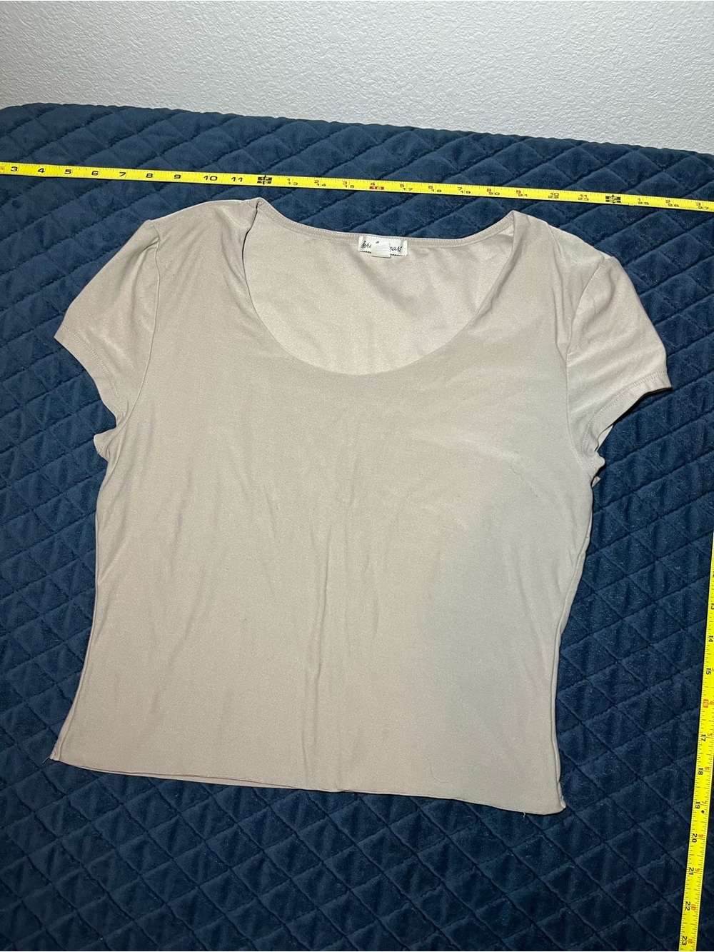 Derek Heart Scoop Neck Short Sleeve Top in Light Taupe